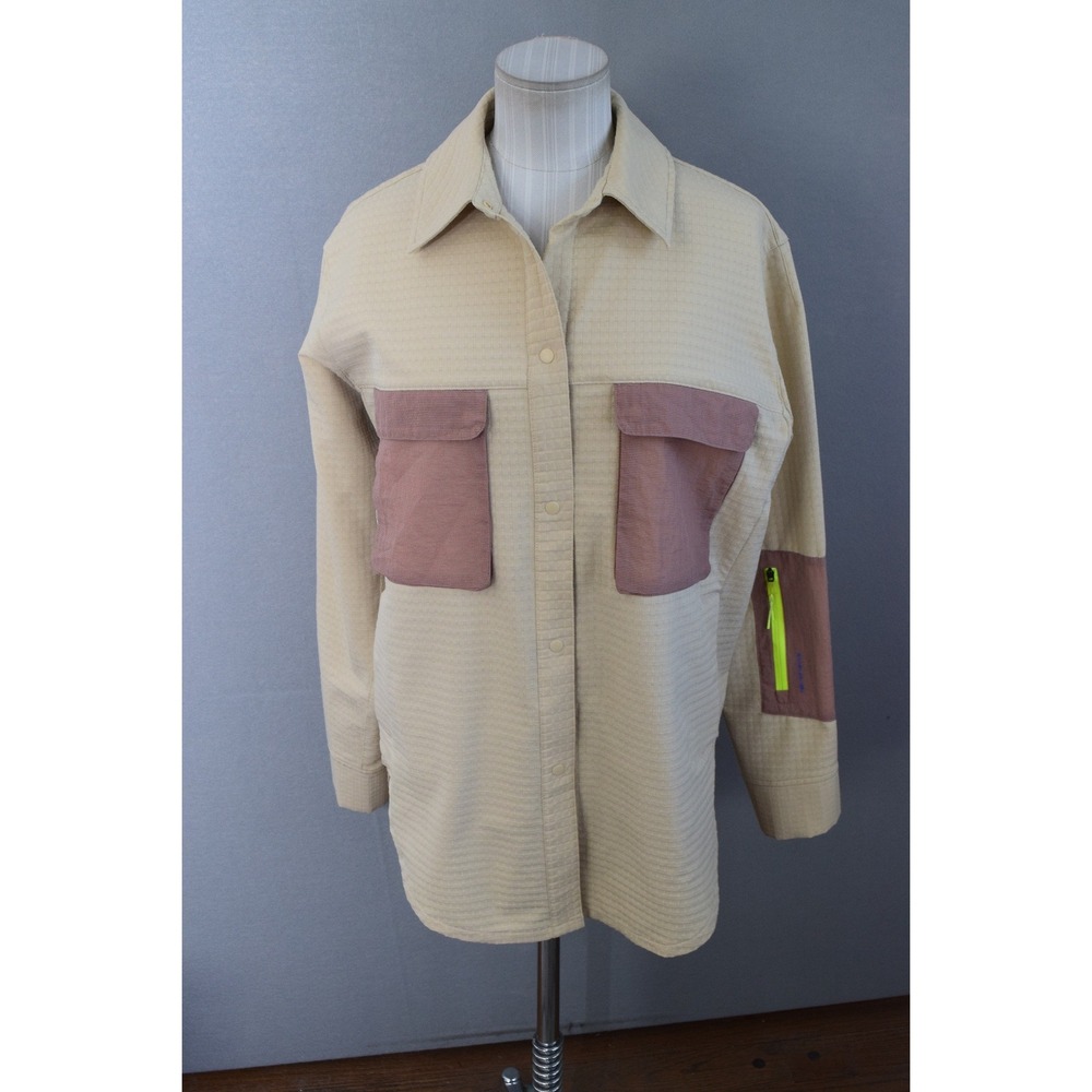 Lululemon Grid Fleece Hiking Overshirt 6 Beige Textured Snap Front Shacket
